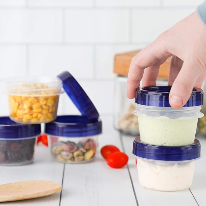 [4 Oz - Blue - 6 PK] Twist Top Food Storage Containers | Leak-Proof, Airtight Storage Canisters with Screw & Seal Lids | BPA-Free, Stackable, Reusable Kitchen Essentials, Snack | 4-Ounce
