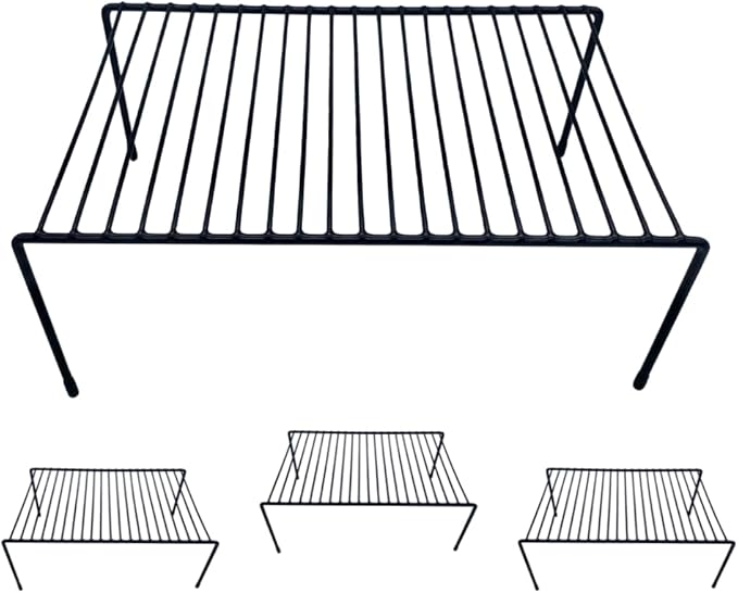 Evelots Kitchen Cabinet Wire Shelf Organizer/Rack - 4 Pack Sturdy Large Metal Shelf Risers - Double Your Counter Space - Great for Kitchen, Freezer, Pantry and Bathroom - Rustproof - Black