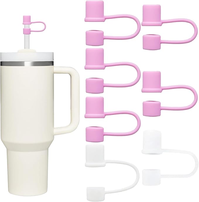 Straw Toppers for 10mm/0.39inch Diameter Straw Cover, compatable for Stanley/Owala Tumblers, Food Grade Silicone. (5pcs-Basics-Purple)