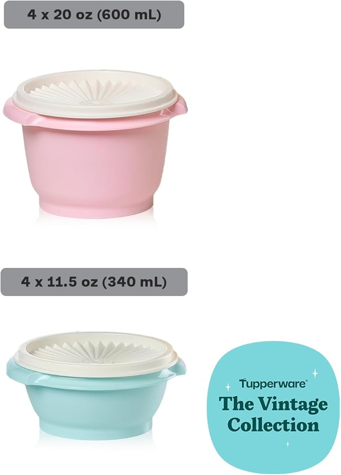 Tupperware Heritage Collection, New 16 Piece Food Storage Container Set in Vintage Colors, Dishwasher Safe and BPA Free (8 containers, 8 lids)