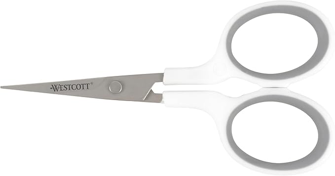 Westcott 4" Embroidery Scissors with Straight Titanium-Bonded Blades for Crafting, Sewing & More (White/Gray)