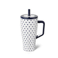 BrüMate Era 30 oz Tumbler with Handle & Straw | 100% Leakproof Insulated Water Bottle Tumbler with Lid & Flexible SoftSip Straw | Made of Stainless Steel | Cup Holder Friendly 30oz (White Polka Dots)