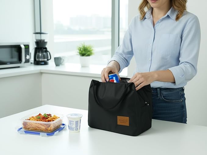 Aosbos Black Lunch Bag Women Insulated Lunch Bags for Adult Lunch Box for Women Lunchbox Lunch Tote Bento Box Cooler Bag for Work Office Picnic