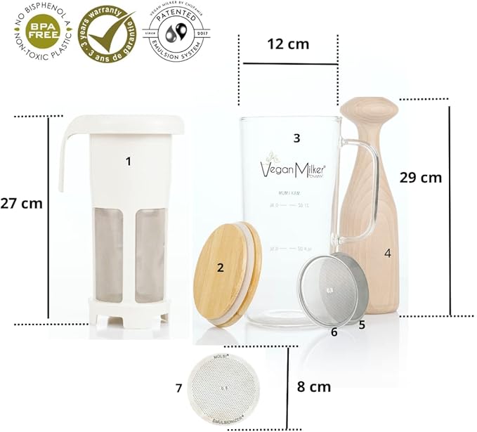 Vegan Milker Mulsi Soul Multifunctional Strainer Filter – Homemade Vegetable Milk, Burmese Tofu, etc. Maximum Emulsion with Interchangeable Discs. 1 Litre in 1 Minute. Ebook Recipes - Made in Spain