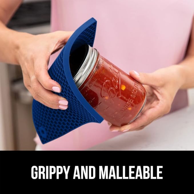 GORILLA GRIP BPA-Free Soft Silicone Oven Mitts and Pot Holders Sets of 4, Heat Resistant Waterproof Cooking Gloves, Thick Cotton Lining, Flexible Gripping for Baking Grilling, Kitchen Trivets, Blue