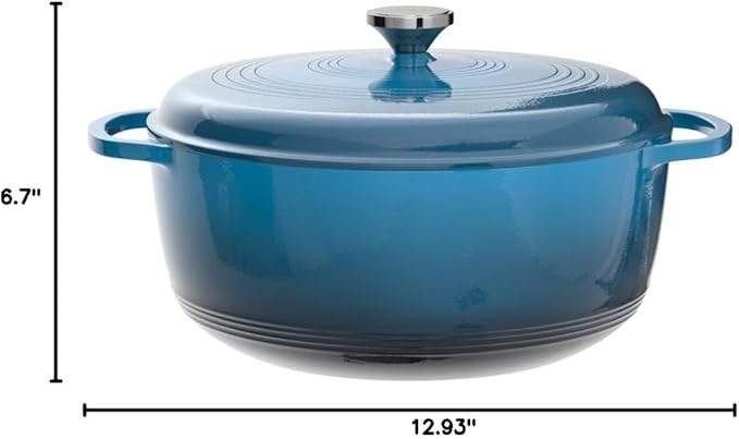 Lodge 7.5 Quart Enameled Cast Iron Dutch Oven with Lid – Dual Handles – Oven Safe up to 500° F or on Stovetop - Use to Marinate, Cook, Bake, Refrigerate and Serve – Cornflower Blue