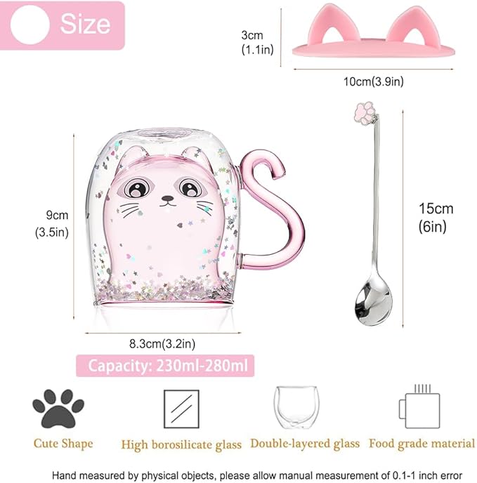 Gifts for Women Cat Gifts Double Walled Glass Coffee Latte Cup Cute Stuff Cat Mug Gifts for Her Christmas Stocking Fillers,Birthday,Valentines,Halloween Presents for Women,Kid,Mum,Teacher