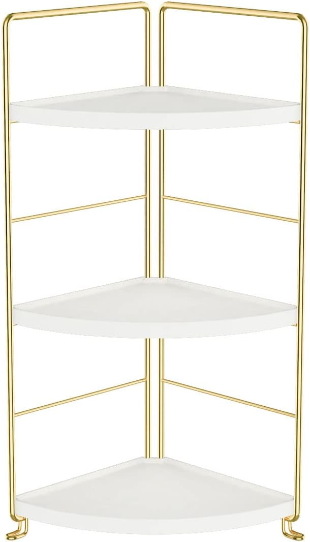 3-Tier Kitchen Spice Rack , Standing Rack,Triangle Bathroom Countertop Storage Shelf ,Cosmetic Organizer Holder , Stackable Cabinet Organizer , Kitchen Counter Shelf , Corner Spice Rack ,Golden