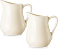 Gurygo 4 Ounce (Set/2) Ceramic Creamer Pitcher with Handle, Small Classic White Fine Porcelain Creamer Container, Small Milk Pitcher for Coffee Milk, Microwave & Freezer Safe (Beige)