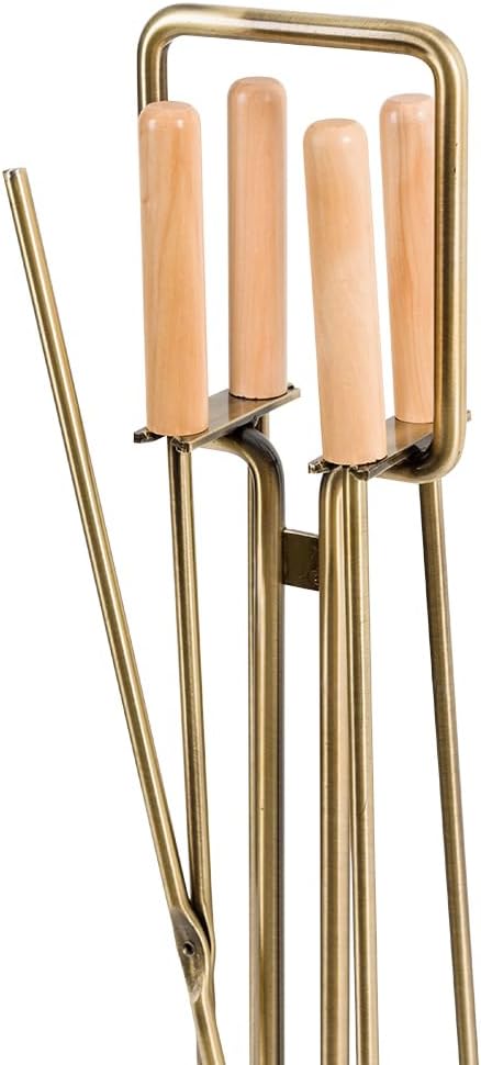Modern Ember Levi 5 Piece Fireplace Tool Set in Black with Maple Wood Handles | Includes Brush, Shovel, Fire Poker, Tongs, and Stand | Heavy-Duty Steel | Heat-Resistant Powder Coating