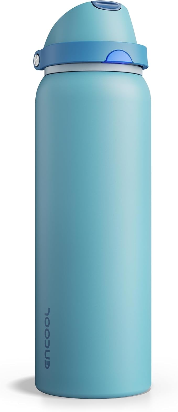 Insulated Water Bottle with Straw - Encool Stainless Steel Water Bottle with Push Button Lid, Leak-Proof & BPA-Free, Keeps Cold for 24 Hours for Sports, Travel, Gym (40 oz, Silk Blue)