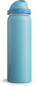 Insulated Water Bottle with Straw - Encool Stainless Steel Water Bottle with Push Button Lid, Leak-Proof & BPA-Free, Keeps Cold for 24 Hours for Sports, Travel, Gym (40 oz, Silk Blue)