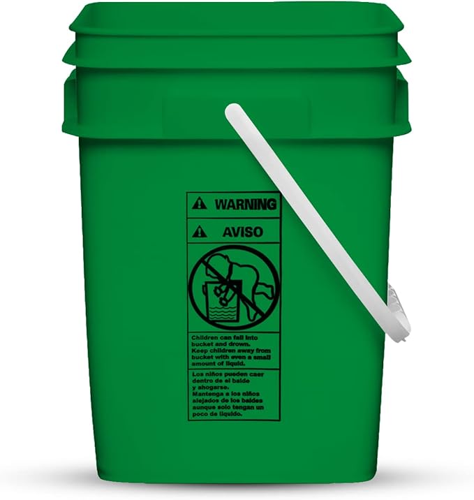 House Naturals 4 Gallon Square Food Grade Bucket Pail with Plastic Handles and Lid (Pack of 3) Made in USA containers (Yellow-Green-Red)