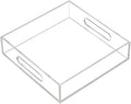 Clear Sturdy Acrylic Tray with Handles-8"x8"x2"H-Countertop Organizer Tray for Kitchen,Bathroom,Office- Storage Box for Cosmetics, Jewelry,Toiletries,Toy,Gadgets