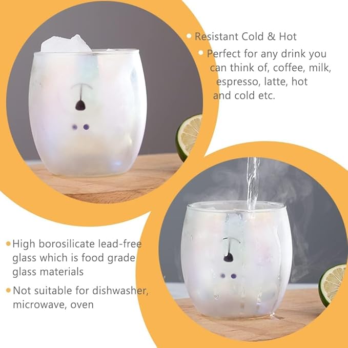 Cute Mugs Double Wall Glass Coffee Glass Cup Kawaii Bear Tea Milk Cup Funny Mug Animal Mug Aesthetic Cup for Office and Personal Birthday Gift (Iridescent Bear)