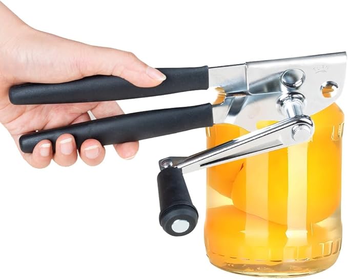 Manual Can Opener,Commercial Heavy Duty Can Openers with Easy-Turn Crank,Ergonomic Long Rubber Handle for Seniors