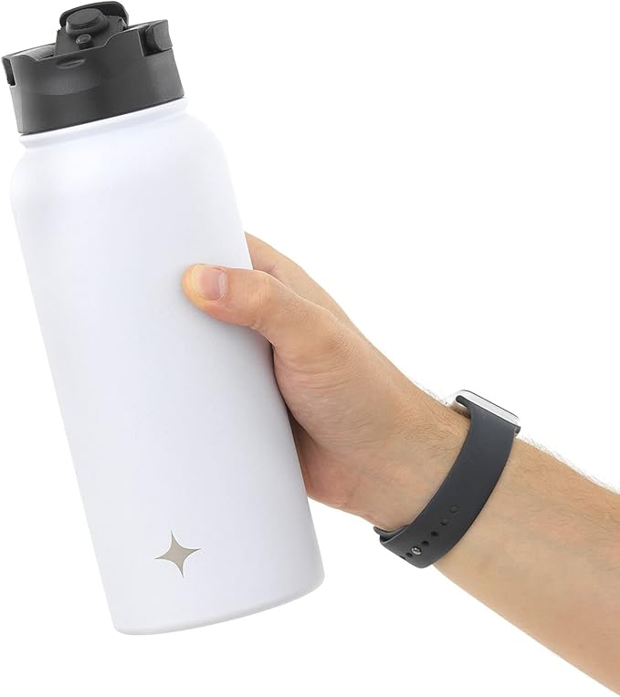 JoyJolt Triple Insulated Water Bottle with Straw Lid AND Flip Lid! 32oz Large Water Bottle, 12 Hour Hot/Cold Vacuum Insulated Stainless Steel Bottle. BPA-Free Leakproof Water Bottles - Thermos Bottle
