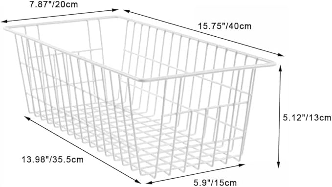 SANNO Freezer Baskets Wire Storage Baskets Bin Organizer Food, Kitchen, Basket Organizers Bins for Home, Bathroom, Closet Organization, White, 8
