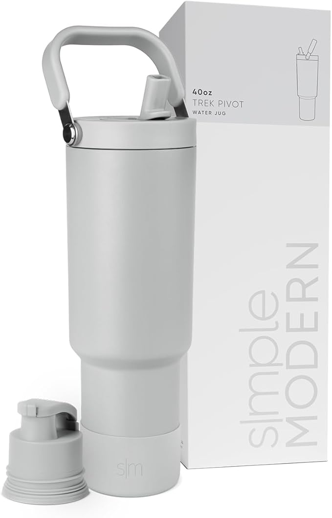 Simple Modern Trek Pivot | 40oz Flip Straw Tumbler with Handle | Water Bottle & Boot | Interchangeable Straw & Chug Lids | Insulated Stainless Steel Jug | Gym Sports Outdoors | Ice Gray