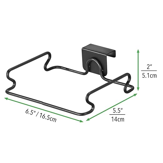 mDesign Over the Cabinet Metal Wire Small Garbage Container, Trash Bag Holder Rack for Recycled Reusable Disposable Plastic Shopping Grocery Bags for Kitchen, Pantry, Garage, Bathroom - Matte Black