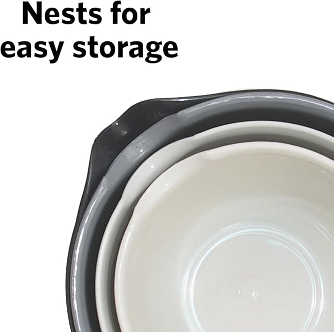 Glad Mixing Bowls with Pour Spout, Set of 4 - Nesting Plastic Bowls (1.2qt, 1.9qt, 2.8qt, and 3qt with Handle) - Non Slip Base, Dishwasher Safe Kitchen Cooking and Baking Supplies, Grey