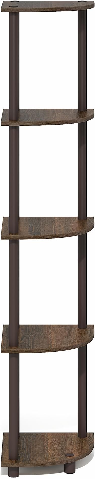 Furinno Turn-N-Tube Corner Shelf, 5-Tier Corner Bookshelf, Open Storage Shelves, for Organization and Storage, Living Room, Home Office, Garage, Bedroom, Black Walnut