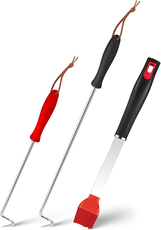 Stainless Steel Food Flipper Set - 16.9" & 11.4" Turners with Silicone Basting Brush for Cooking & Grilling - 3 Piece Kitchen Tools - Ideal for Basting Brush Cooking, BBQ Sauce, Marinades