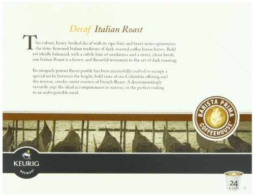 Barista Prima Coffeehouse Dark Roast Extra Bold K-Cup for Keurig Brewers, Decaf Italian Roast Coffee,4 pack of 24 cups each (96 count)