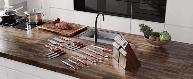 DALSTRONG Gladiator Series Elite-18pc Stainless Steel Knife Set with Block-High Carbon German Steel-Acacia Wood Block-Knife Set w/Red Handles-NSF Certified-Men's Valentines Gift