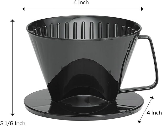 Fino Pour-Over Coffee Brewing Filter Cone, Number 1-Size, Black, Brews 1 to 2-Servings