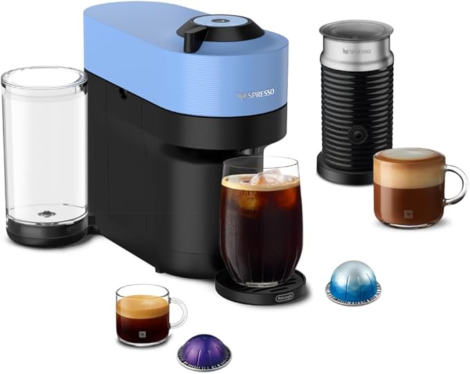 Nespresso Vertuo Pop+ Coffee and Espresso Machine by De'Longhi with Aeroccino Milk Frother, Pacific Blue