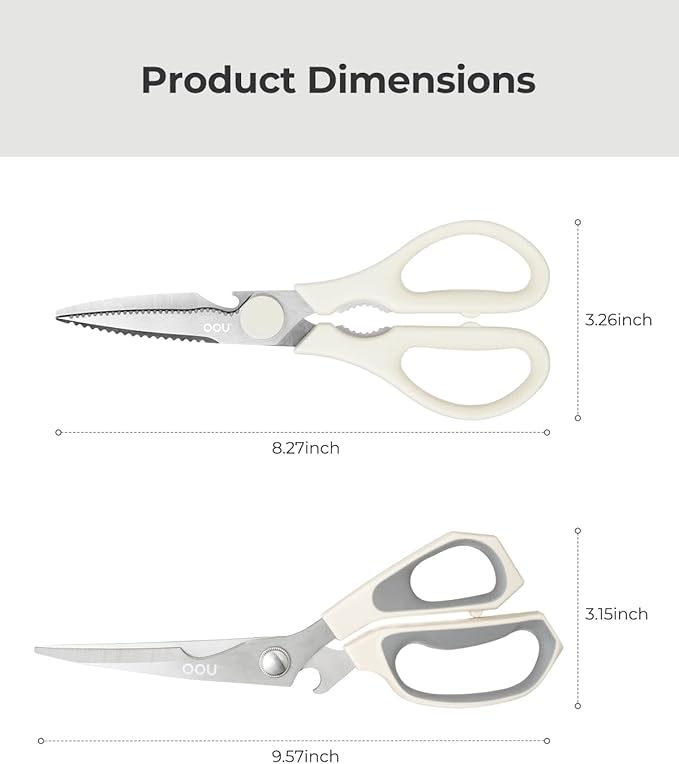 OOU Kitchen Scissors Set - Heavy Duty Stainless Steel All Purpose Shears 2-Pack, Comfort Grip Handles & Protective Sheath, Dishwasher Safe