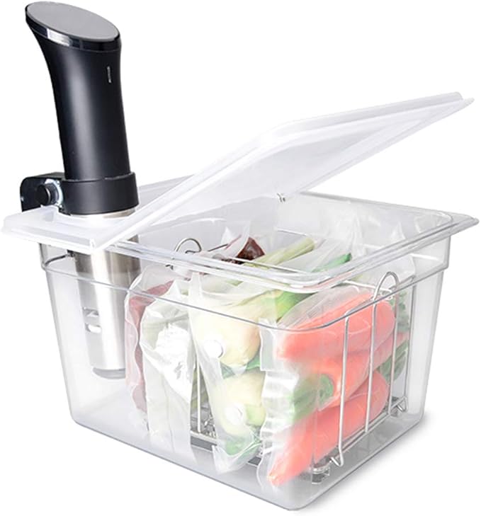 Everie Sous Vide Container 12 Quarts with Universal Collapsible Hinged Lid, Compatible with Anova All Models, Breville Joule, Wancle, Instant Pot Cookers (Container with Plastic Lid and Rack)