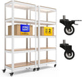 HOMEDANT House White 5-Tier Metal Rolling Cart Shelf Rack Casters Heavy Duty Wheel Shelving Unit Adjustable Utility Storage Shelves Organizer Shelf Kitchen Garage 24.4" W x 16.5" D x 62.2" H 2Pack