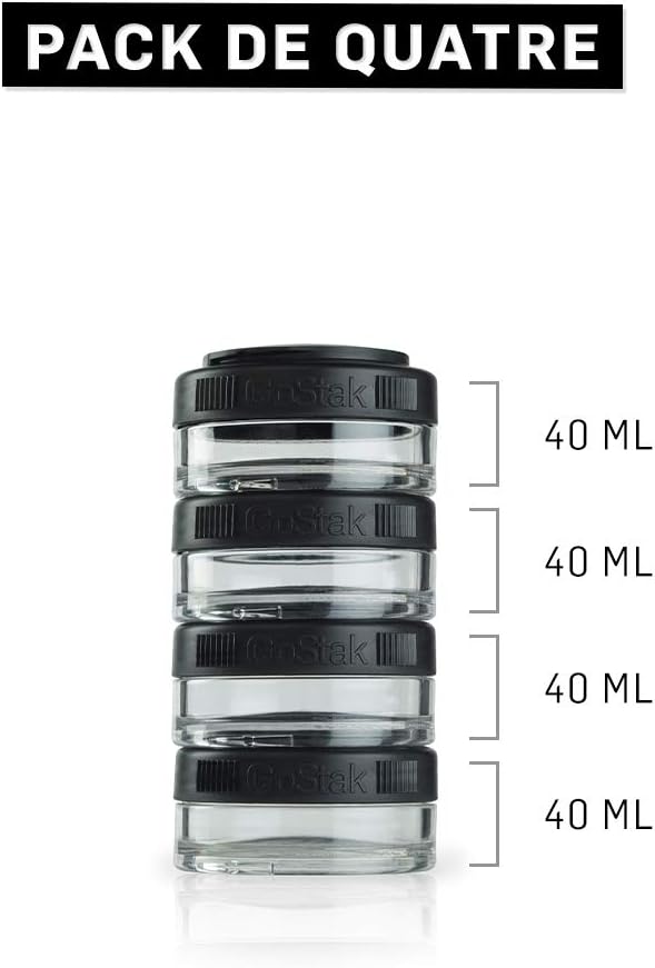 BlenderBottle GoStak Twist n' Lock Storage Jars, 40cc 4-Pak, Black