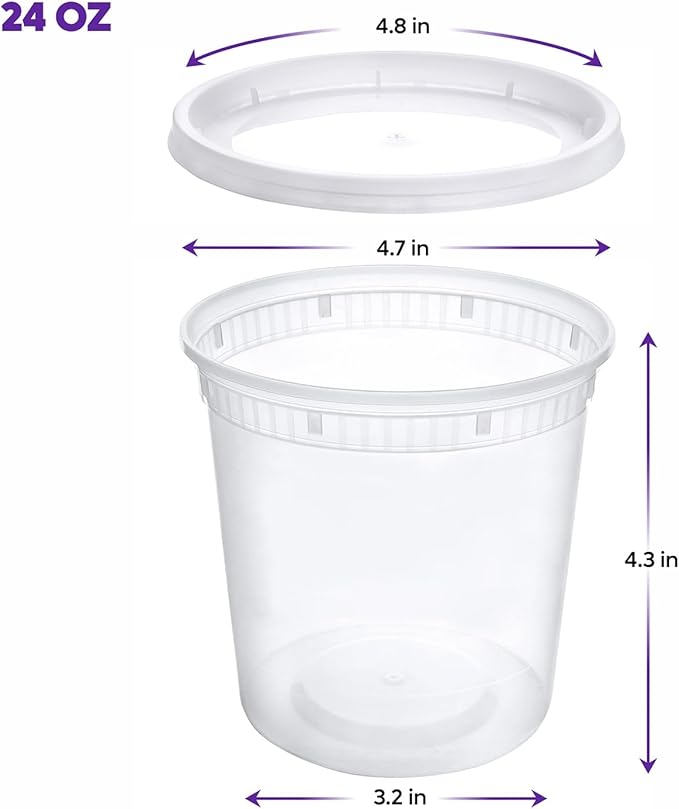 Pantry Value [24 oz. - 24 Count Plastic Food Storage Deli Containers with Lids, Disposable Containers With Lids - Perfect for Storing Soups, Sauces, and Snacks