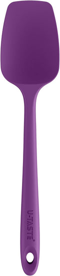 U-Taste Silicone Cooking Spoon Spatula: 480ºF Heat Resistant Food Grade 11.38" Flexible Rubber Kitchen Spoonula, Seamless Pastry Bowl Scraper for Mixing Stirring Scraping in Nonstick Cookware (Purple)