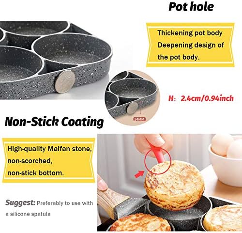 4 Egg Frying Pan,Pancake Omelette Pan,Cooker Pans 4-Cups Non-stick Cookware Aluminium Alloy Fried Divided Egg Cooker, Burger Pan for Breakfast,Pancake,Poached Egg1