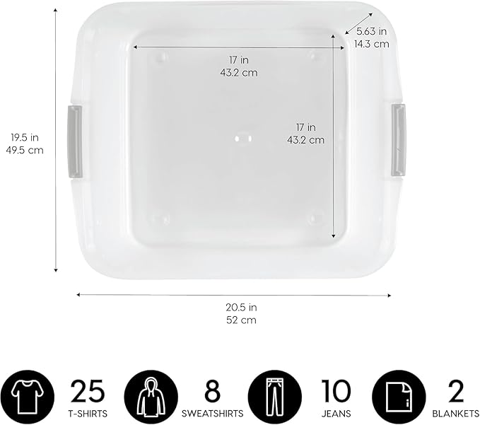 IRIS USA 33 Qt Plastic Under Bed Storage Organizer Bin Container with Secure Lids and Durable Black Buckles, Multi-Purpose for Clothes, Shoes, Clothing, and Bedding, Short, Clear, 3 Pack