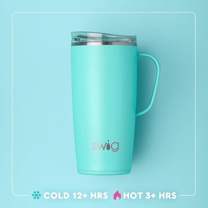 Swig Life 22oz Travel Mug, Insulated Tumbler with Handle and Lid, Travel Coffee Mug, Cup Holder Friendly, Stainless Steel 22 oz Tumbler, Reusable Insulated with Lid (Funky Chicken)