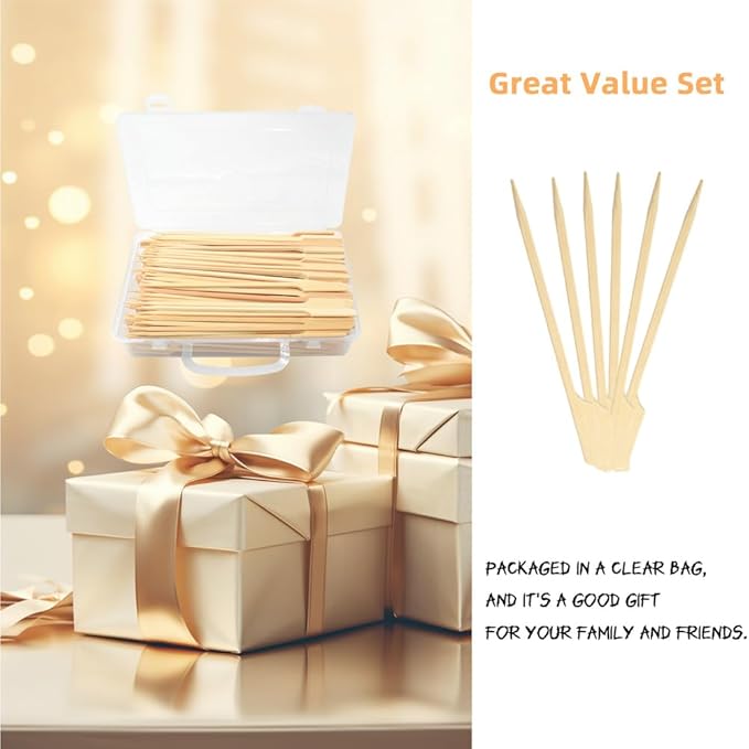 200 Pcs 8 Inch Bamboo Wood Paddle Picks Skewers, Toothpicks for Appetizers for Cocktail, Drinks, Appetizers，Fruit, Sausage, Sandwich, Barbeque Snacks, Natural Wooden Paddle Skewer Mini Food