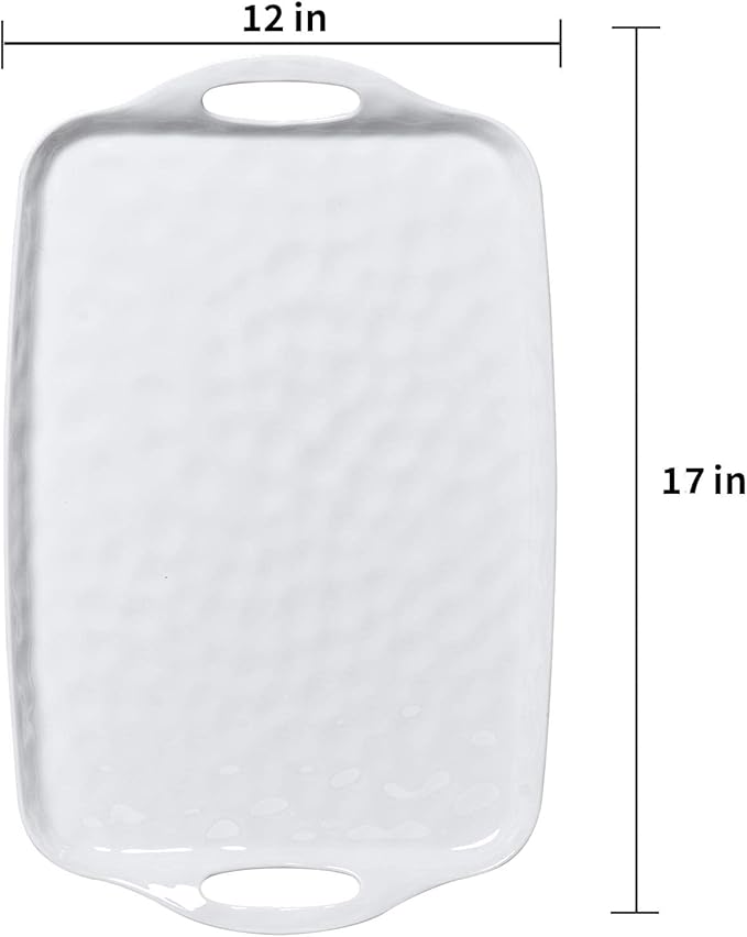 TP Serving Trays with Handles, 17 x 12 Inch Melamine Serving Platters for Food, Meat, Set of 2 Rectangular Trays for Eating, Pure White