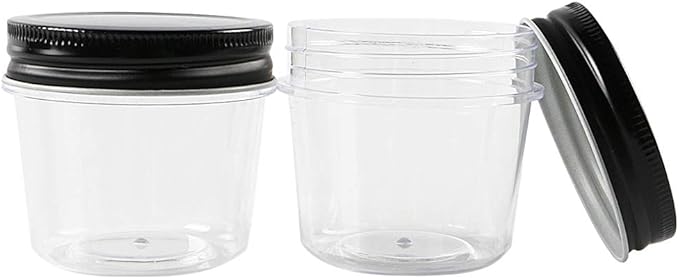 Novelinks 4 Ounce Plastic Jars with Black Lids - Refillable Round Clear Containers for Kitchen & Household Storage - BPA Free (40 Pack)