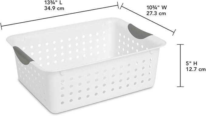 Sterilite 12-Pack Medium Ultra Basket, Open Top Plastic Storage Organizer, White - Classic Baskets for Organizing Countertops, Pantry Shelves, Kitchen Cabinets, Laundry Rooms or Home Offices
