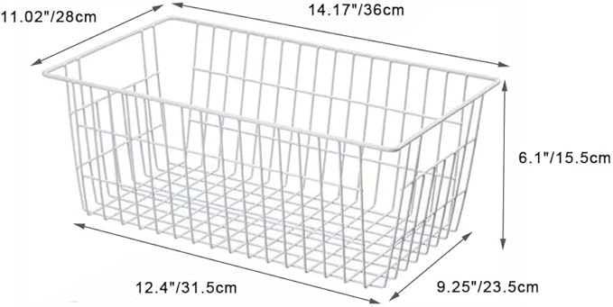 SANNO Freezer Baskets, Pantrty Storage Bins, Farmhouse Metal Wire Organizer for Kitchen Pantry Organizer 14"x11"x6"