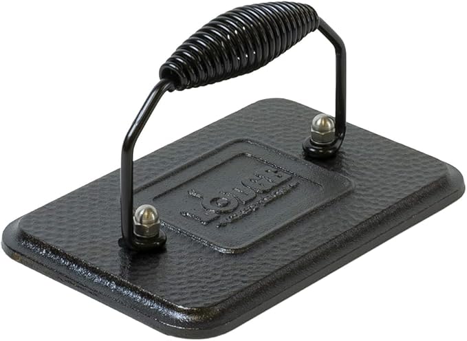 Lodge Pre-Seasoned Cast Iron Grill Press with Cool-Grip Spiral Handle, 4.5 inch X 6.75 inch, Black