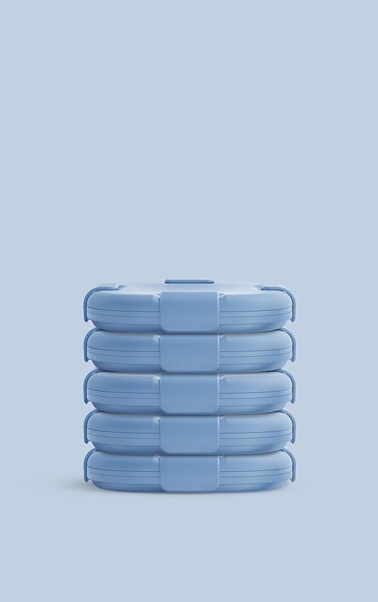 STOJO Collapsible Sandwich Box – 24oz, Reusable Food Storage Container, Silicone Bowl for Hot/Cold Food – Meal Prep, Lunch, Camping, Hiking – Dishwasher Safe (Set of 5, Steel)