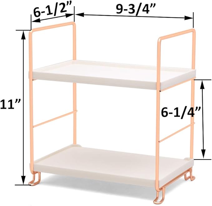 Plastic/Metal Freestanding Stackable Organizer Shelf,Bathroom Countertop Storage Shelf Cosmetic Organizer Holder Kitchen Spice Rack,2-Tier Standing Rack (Rose Gold)