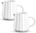 Gurygo 2 Pack 9 Oz Classic Ceramic White Creamer with Handle - Small Creamer Pitcher Set - Fine Porcelain Wave Shaped Small Milk Pitcher for Coffee Milk Sauces Salad, Microwave Safe