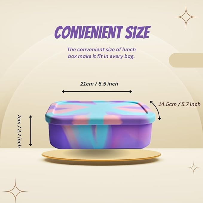 Silicone Lunch Box for Adults & Kids, 40oz Bento Box | 3 Compartments, Leak-Proof Design, 100% Food-Grade Silicone | Microwavable & Portable For All Occasions (5.7x8.5in, Purple)
